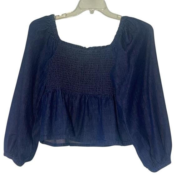 J. Crew puffed sleeve smocked denim top. Size XL GUC - Picture 3 of 8